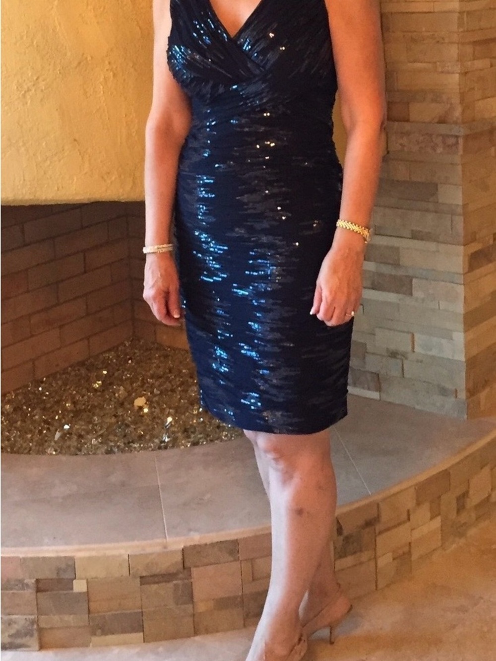 Ralph Lauren Navy Sequin Ruched V-Neck Dress - Picture 3 of 9